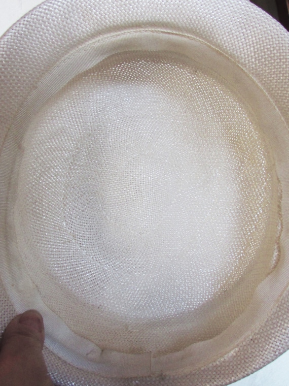 Vintage 1950's Hat Cloche White Straw Hat w Pearl… - image 5