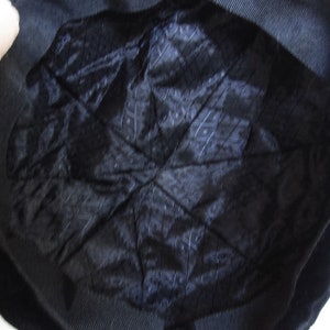 Vintage 1960's Hat Black Velvet Beret Lined in Brocade Button on Top Mid-Century Fashion Scroll down for details image 6