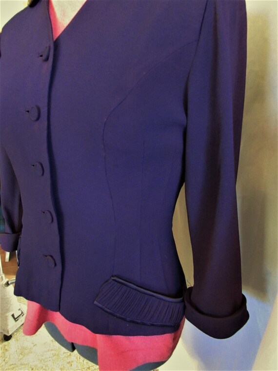 Vintage 1940's 50's Suit Jacket Purple Rayon w Sa… - image 2