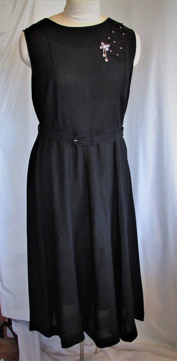 Vintage 1940's 50's Dress Black Rayon Frock w Bla… - image 1