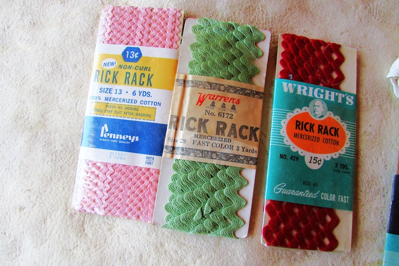 Vintage 1950's Rick Rack Cotton Braid & Trim Lot Sewing Notions Red ...