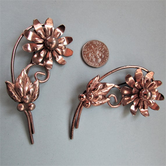 Vintage 1940's 2 Brooches Matched Pair of Vermeil… - image 2