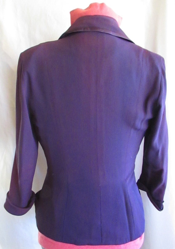 Vintage 1940's 50's Suit Jacket Purple Rayon w Sa… - image 7