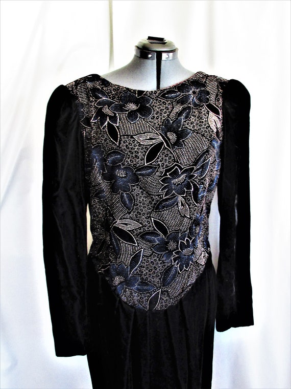 Vintage 1980's Dress Black Velvet Gown Jessica Mc… - image 1