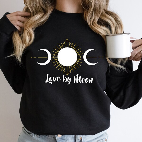 Love By Moon Signature Crewneck, Graphic Top, Women's Crew, Moon, Black Sweatshirt,Apparel, Camping Shirt, Summer, Outdoors