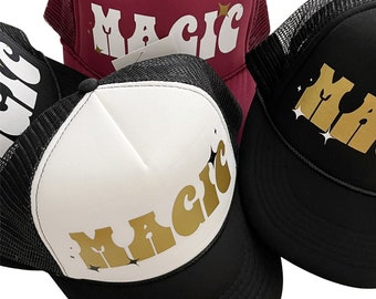 Bohemian Trucker Hat, Cute Trucker Hat, Women's Hats, Magic Hat, Mystical Hat, Snapback, Summer Hat, Vacation Hat, Witchy, Black Hat, Gold