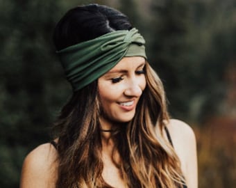 Olive Twist Turban, Bohemian Head Wrap, Women's Boho Turban, Women's Head Wrap, Hippie, Twist Turban Headband, Solid Wrap, Hair Accessories