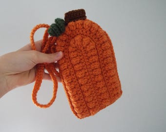 Handmade Pumpkin Bag, Crocheted Pumpkin Phone Purse,