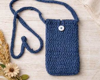Crochet Crossbody Cell Phone Holder – Handmade Boho Phone Bag – Minimalist Travel Purse – Lightweight