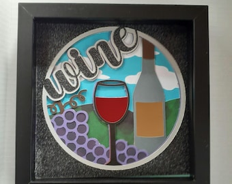 Framed Shadowbox Layered Paperart - Wine Decor Motif