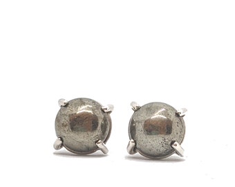 Pyrite Earrings, Satin Sterling Silver Setting
