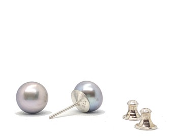 Gray Pearl Earrings, 9.5mm
