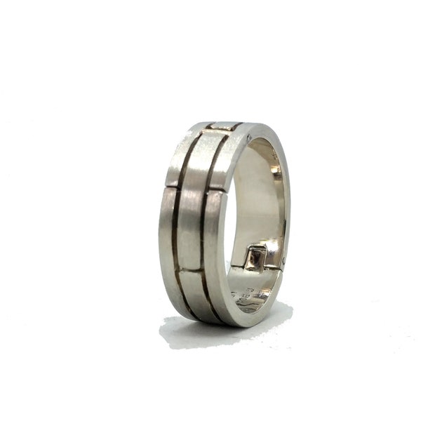 Gold Hinged Ring, Flat Band with Line Work, 8mm x 2mm