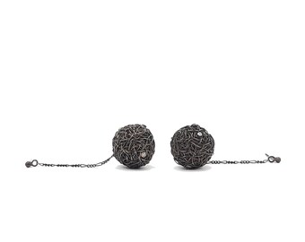 14k Diamond and Sterling Silver Wrapped Ball Earrings