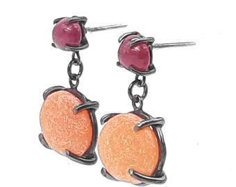 Ruby and Carnelian Dangle Earrings
