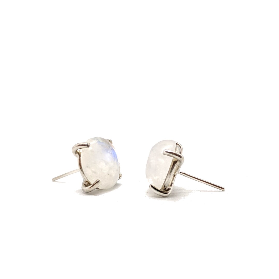 Rainbow Moonstone and Diamond Crescent Earrings