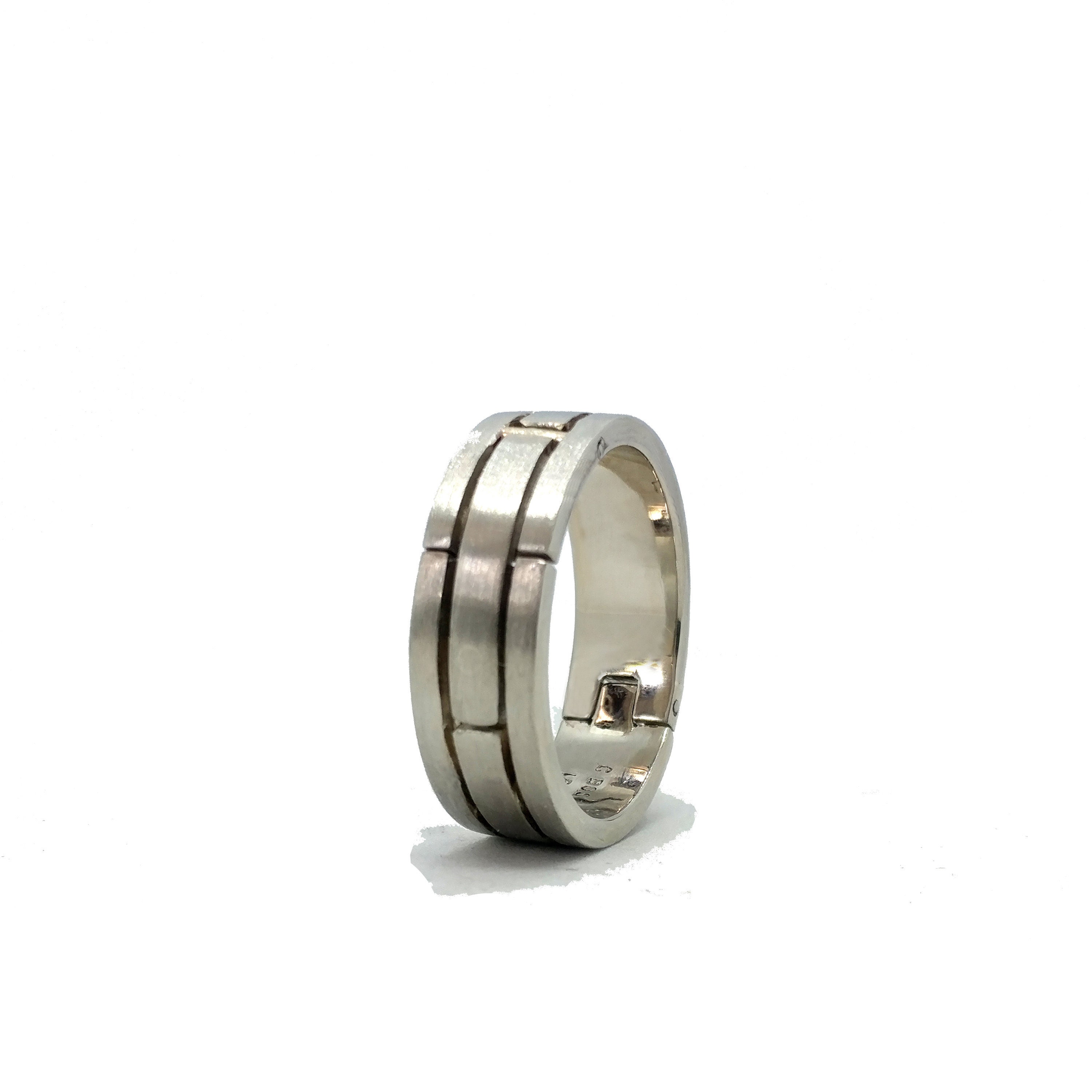 Gold Hinged Ring Flat Band with Line Work Etsy