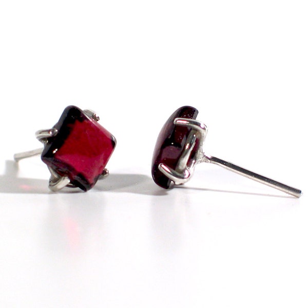 Square Cut Garnet Earrings