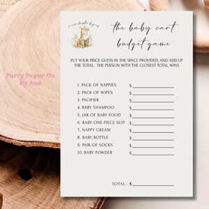 Babyshowerspel Babykar Budget Verhalenboek Nieuw hoofdstuk Afdrukbaar INSTANT DOWNLOAD Feestplezier, activiteiten, digitaal, Giraffe, boek 5 x 7 BS02