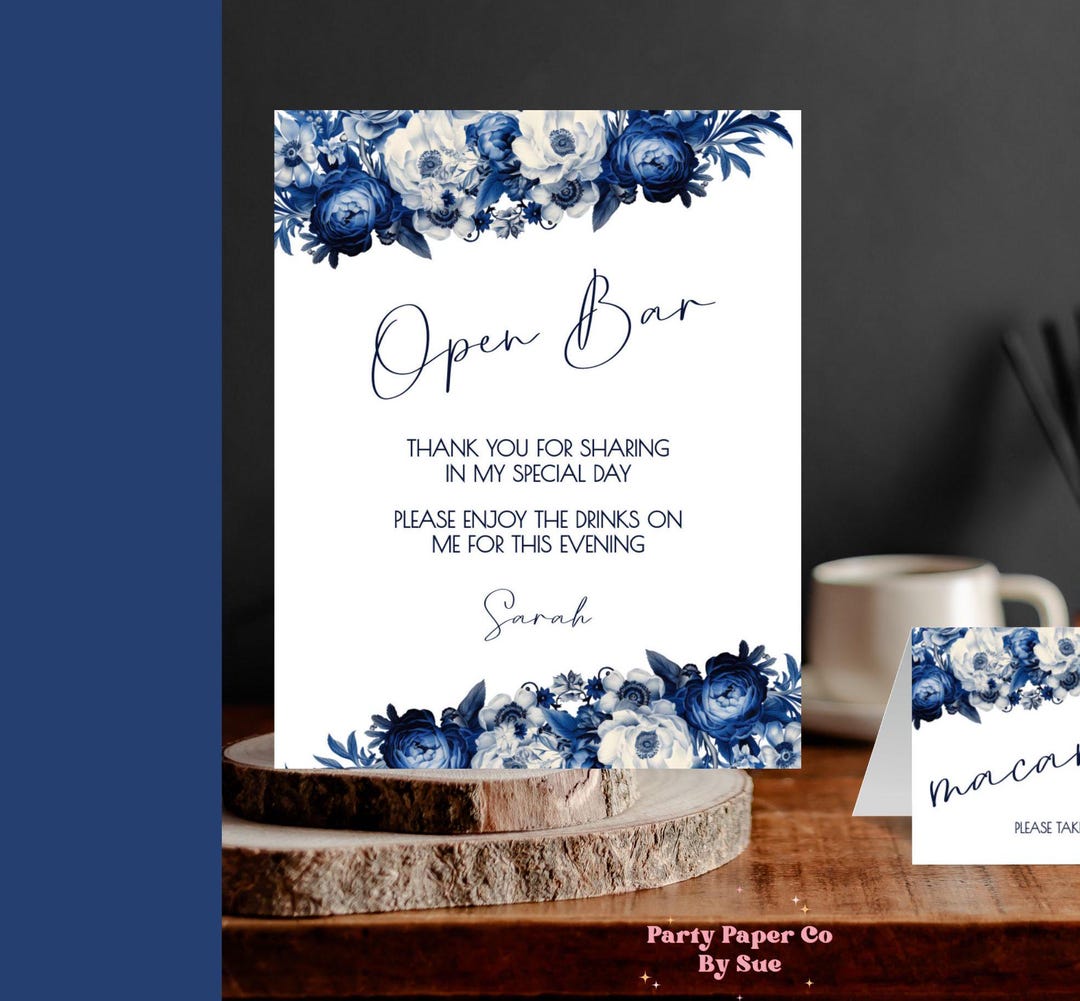 Event Table Sign Template, Elegant Navy White Floral, Templett INSTANT ...