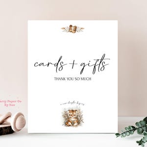 Kaarten babyshower + bord cadeaus teken verhalenboek nieuw hoofdstuk afdrukbaar INSTANT DOWNLOAD Feestdecor, aanpasbaar, digitaal, tijger, boek 8 x 10 BS04