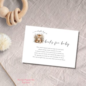 Babyshower boeken voor baby kaartsjabloon verhalenboek nieuw hoofdstuk INSTANT DOWNLOAD bewerkbare afdrukbare partij briefpapier, tijger, boek 5 x 3,5 BS04
