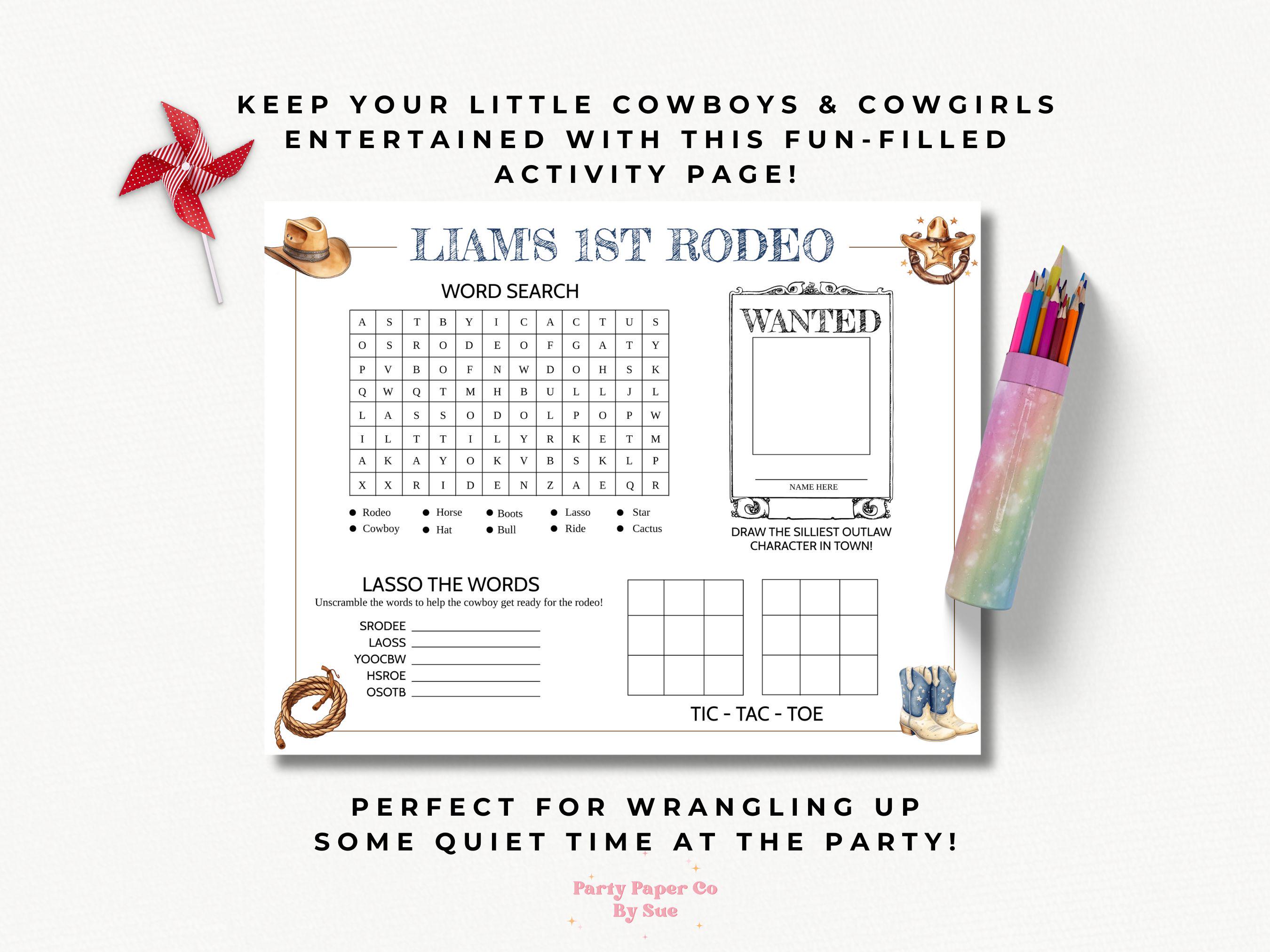 First Rodeo Words 1st Rodeo Birthday Party Activity Page Template INSTANT DOWNLOAD ...