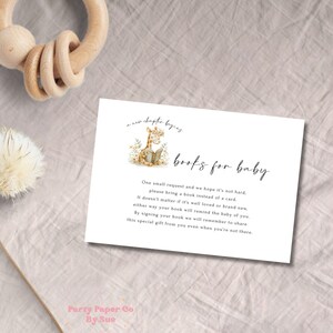 Babyshower boeken voor baby kaartsjabloon verhalenboek nieuw hoofdstuk INSTANT DOWNLOAD bewerkbare afdrukbare partij briefpapier, Giraffe boek 5 x 3,5 BS01