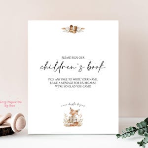 Baby Shower, s'il vous plaît signer livre signe livre d'histoires nouveau chapitre imprimable téléchargement immédiat décoration de fête personnalisable numérique, renard, livre 8 x 10 BS03