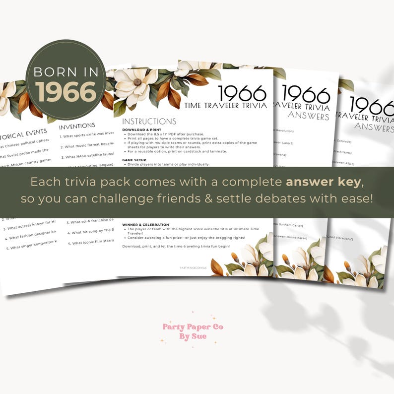 Time Travel Questions 1966 Time Traveler Trivia Game, Milestone Birthday Quiz (PDF) Magnolia ...