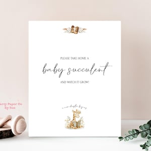 Baby Shower bébé succulentes signe livre de contes nouveau chapitre imprimable téléchargement immédiat décoration de fête, personnalisable, numérique, girafe, livre 8 x 10 BS01