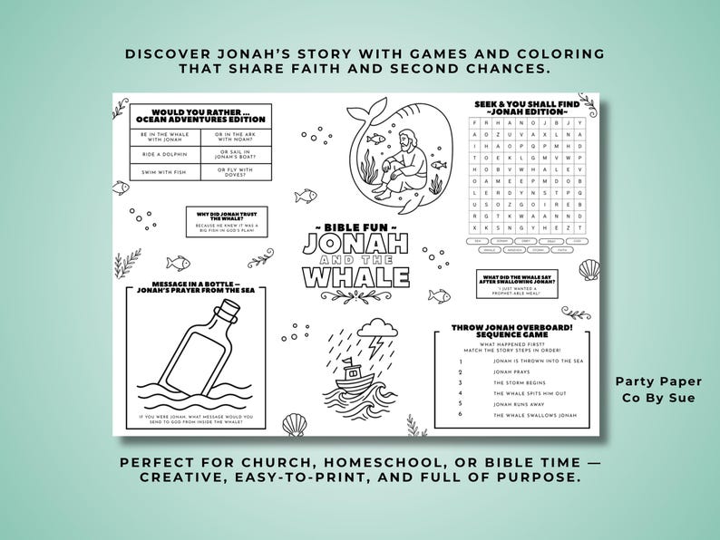 Jonah and the Whale Activity Sheet Printable PDF INSTANT Digital ...