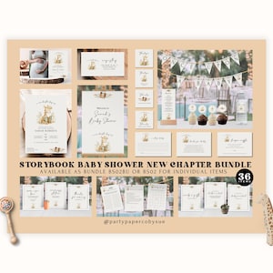 Storybook Baby Shower Bundle New Chapter INSTANT Download Digital Templates, Neutral Shower Set, Giraffe, Book, Invitation Party Decor BS02