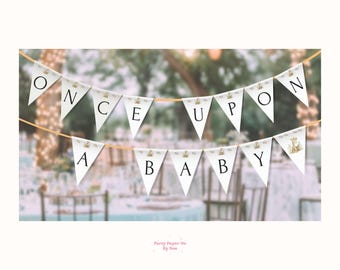 Once Upon A Baby Storybook Baby Shower Bunting New Chapter INSTANT Download, Digital Template, Party Banner Neutral, Giraffe, Book, 5x7 BS02