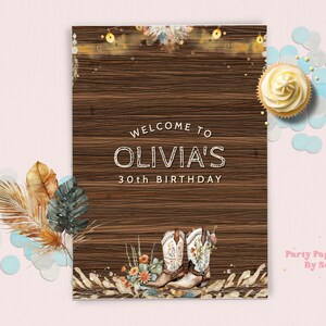 Western Birthday Welcome Sign, Editable Western Birthday Poster, Cowboy Hat,  INSTANT DOWNLOAD, Cowgirl Sign, Boho WEBOLW