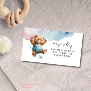 Babyparty Registrierkasse Kartenvorlage Blauer Stern SOFORT DOWNLOAD Digital, Bearbeitbar, Druckbar Party Briefpapier, Bär, Luftballons 3,5x2 BS08