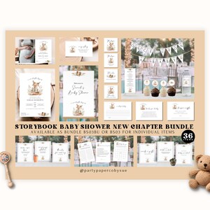 Storybook Baby Shower Bundle New Chapter INSTANT Download Digital Templates, Neutral Shower Set, Fox, Book, Invitation Party Decor BS03