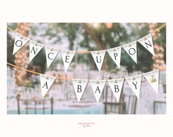 Once Upon A Baby Storybook Baby Shower Bunting New Chapter INSTANT Download, Digital Template, Party Banner Neutral, Giraffe, Book, 5x7 BS01