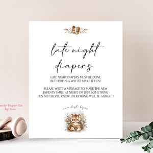 Babyshower 's avonds laat luiers ondertekenen verhalenboek nieuw hoofdstuk afdrukbare INSTANT DOWNLOAD Party Decor aanpasbaar, digitaal, Tiger Book 8 x 10 BS04