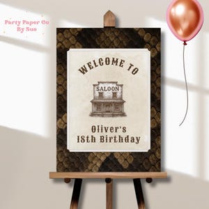 Western Birthday Welcome Sign INSTANT DOWNLOAD Editable Poster, Saloon, Cowboy, Hoedown, Wild West, Snakeskin 18x24 WEGU1W
