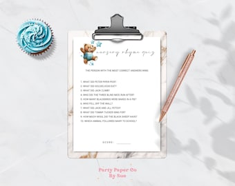 Babyshower spel kinderliedje Quiz sjabloon blauwe ster INSTANT DOWNLOAD Afdrukbaar, feestplezier, bewerkbaar, activiteiten, digitaal, 5 x 7 BS08