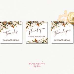 Modelos de cartões de agradecimento DOWNLOAD INSTANTÂNEO Floral, Magnólia, Branco, Editável, Papelaria para eventos para impressão, Aniversário de marco, Quadrado 2x2 MAFD