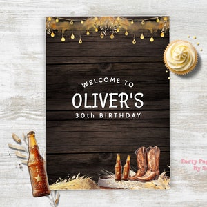 Western Birthday Welcome Sign, Editable Western Birthday Poster, Cowboy Hat,  INSTANT DOWNLOAD, Cowgirl Sign, WEBEDW