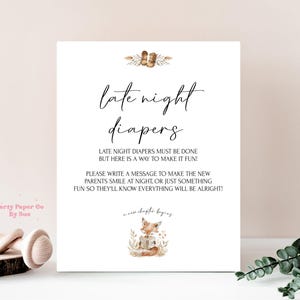 Baby Shower Late Night Diapers signe livre de contes nouveau chapitre imprimable TÉLÉCHARGEMENT INSTANTANÉ Décoration de fête personnalisable, numérique, renard, livre 8 x 10 BS03