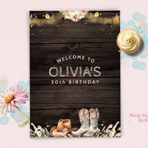 Western Birthday Welcome Sign, Editable Western Birthday Poster, Cowboy Hat,  INSTANT DOWNLOAD, Cowgirl Sign, Daisy WEDADW
