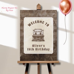 Western Birthday Welcome Sign INSTANT DOWNLOAD Editable Poster, Saloon, Cowboy, Hoedown, Wild West, Marble 18x24 WEGU3W