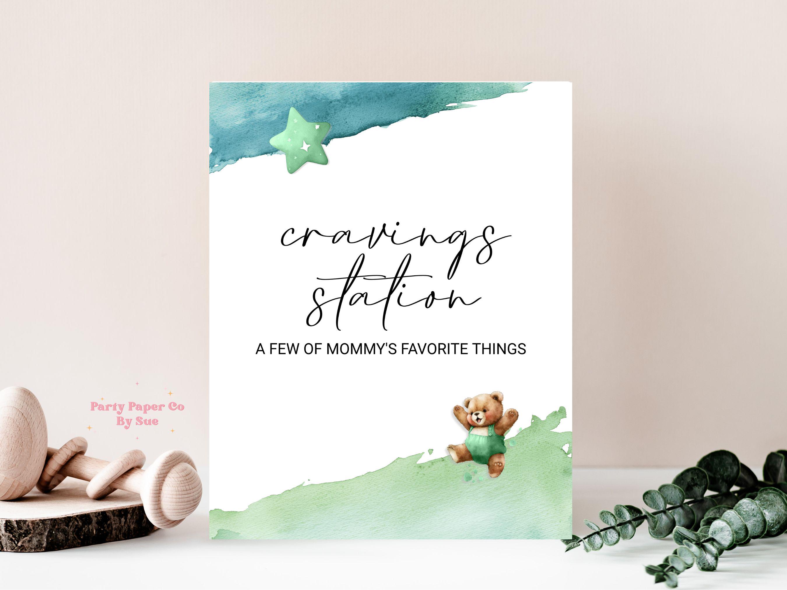 Baby Shower Cravings Station Sign Template Green Bear INSTANT DOWNLOAD ...