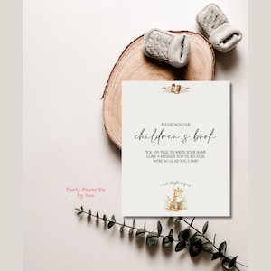 Babyshower teken alsjeblieft teken boek teken verhalenboek nieuw hoofdstuk afdrukbare INSTANT DOWNLOAD feestdecor aanpasbaar digitaal, giraf, boek 8 x 10 BS02