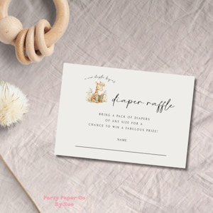 Babyshower luier loterij kaartsjabloon verhalenboek nieuw hoofdstuk INSTANT DOWNLOAD bewerkbare afdrukbare partij briefpapier, giraf, boek 5 x 3,5 BS02