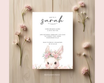 Whimsical Woodland Bunny Birthday Invitation Template, Editable Design INSTANT DOWNLOAD Printable Invite Kids Party Rabbit Digital 5x7 WBB